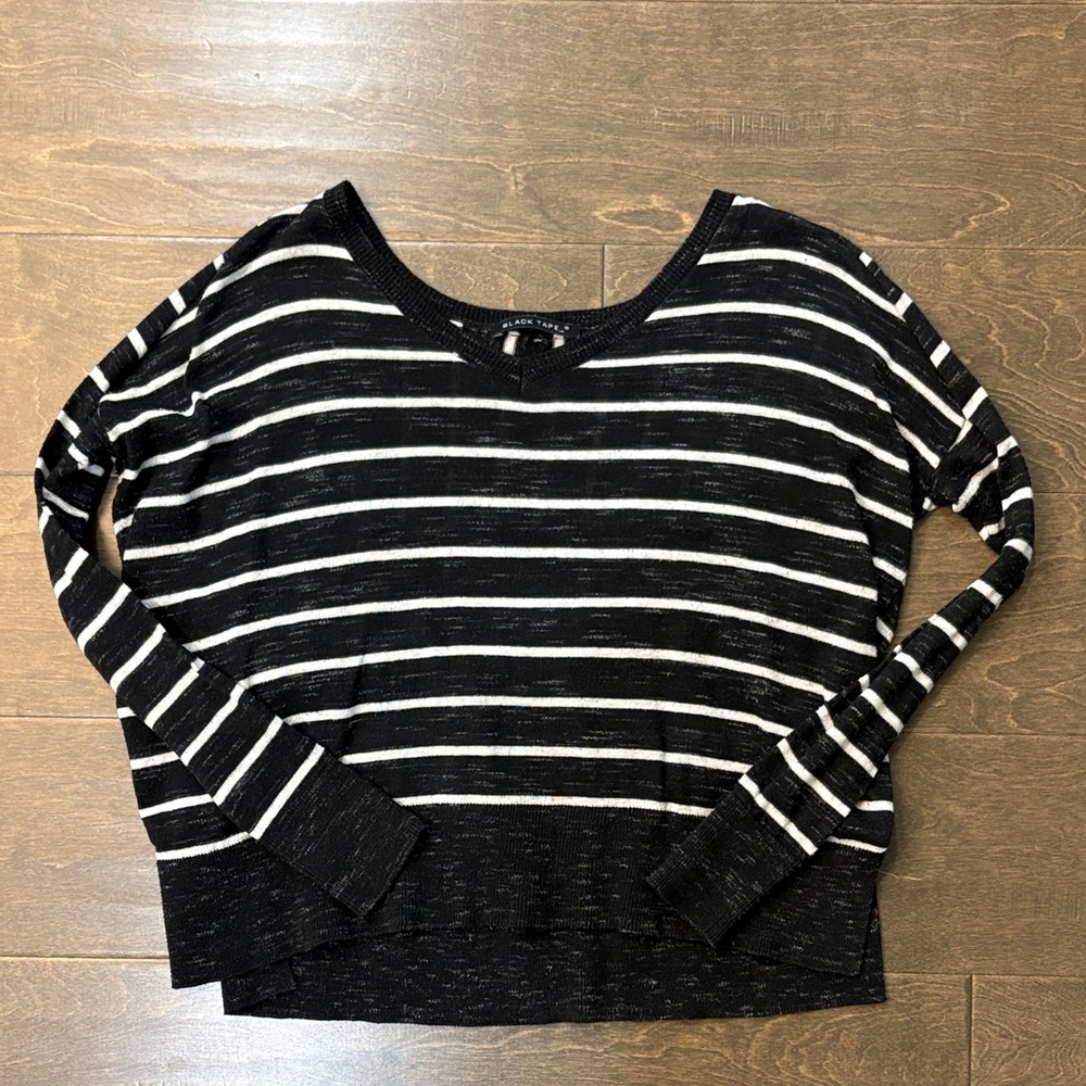 Black Tape Vertical Stripe Knit Top in Black and White